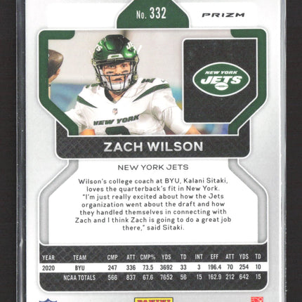 2021 Panini Prizm Zach Wilson #332 Orange Lazer RC