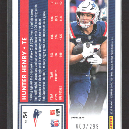 2025 Panini Donruss Optic Hunter Henry #54 Orange 003/299