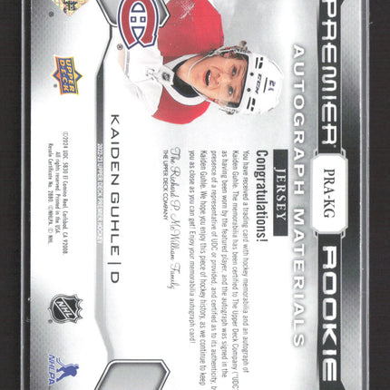 2022 Upper Deck Premier Rookie Autograph Kaiden Guhle #PRA-KG 08/99 Jersey
