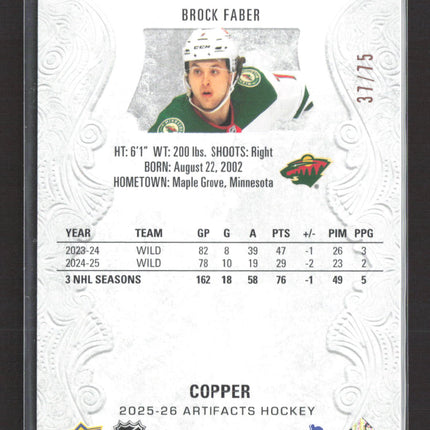 2025 Upper Deck Artifacts Hockey Brock Faber #45 Copper 37/75