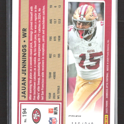 2025 Panini Donruss Optic Jauan Jennings #194 Prizm 116/349