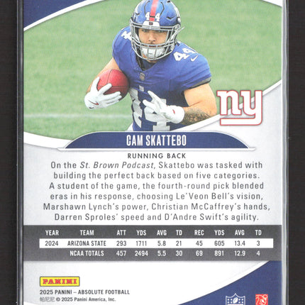2025 Panini Absolute Football Cam Skattebo #110 RC