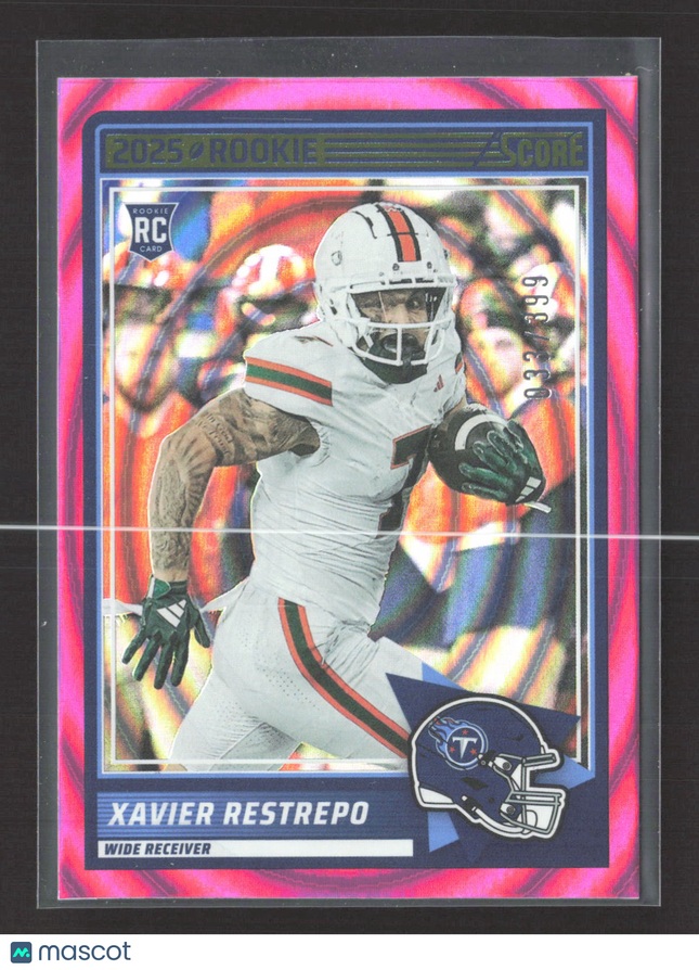 2025 Panini Score Football Xavier Restrepo #6 Pink RC 033/399