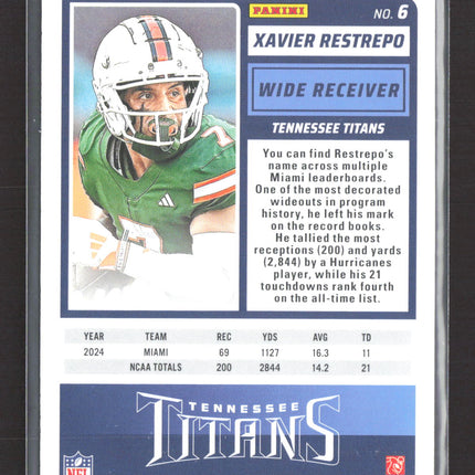 2025 Panini Score Football Xavier Restrepo #6 Pink RC 033/399