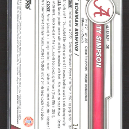 2023 Bowman Chrome University Ty Simpson #23 Red Refractor 3/5