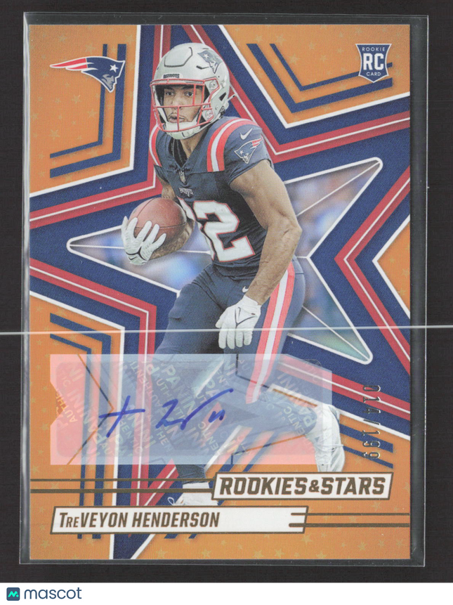2025 Panini Rookies & Stars TreVeyon Henderson #188 Orange RC 014/199 Auto