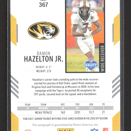 2021 Panini Score Football Damon Hazelton Jr. #367 RC Auto