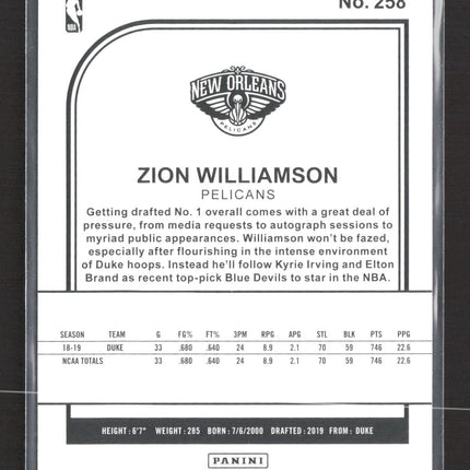 2019 Panini NBA Hoops Zion Williamson #258 Winter RC
