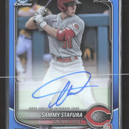 2024 Topps Bowman Chrome Sammy Stafura #CPA-SS Blue Refractor 057/150 auto
