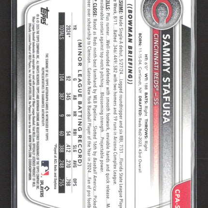 2024 Topps Bowman Chrome Sammy Stafura #CPA-SS Blue Refractor 057/150 auto