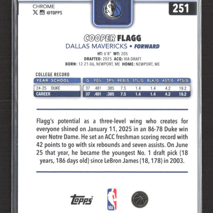 2025 Topps Chrome Cooper Flagg #251 RC