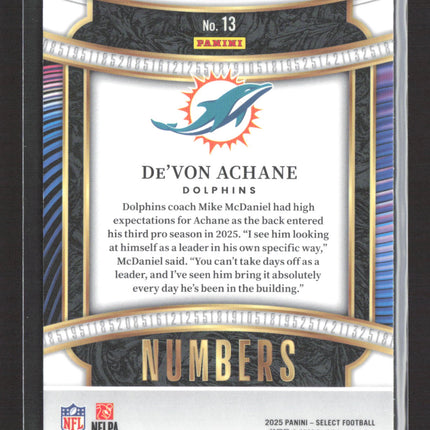 2026 Panini Select Numbers De'Von Achane #13
