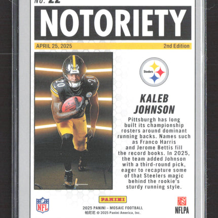 2025 Panini Mosaic Mosaic Kaleb Johnson #22 RC