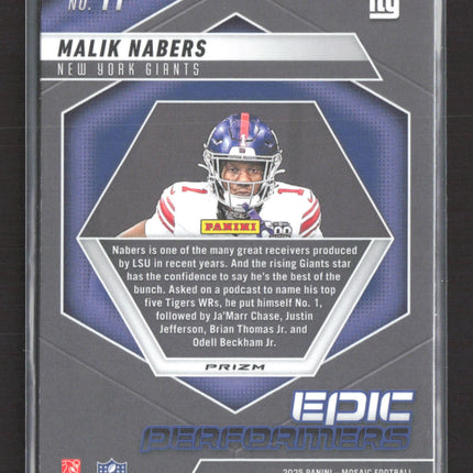 2025 Panini Mosaic Football Epic Performers Malik Nabers #11 Prizm
