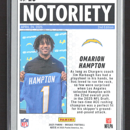 2025 Panini Mosaic Notoriety Omarion Hampton #20 Silver RC