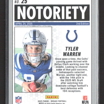 2025 Panini Mosaic Notoriety Tyler Warren #25 2nd Edition RC