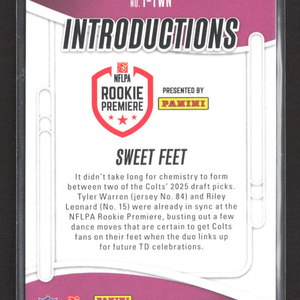 2025 Panini Absolute Football Introductions Riley Leonard Tyler Warren #I-TWN RC