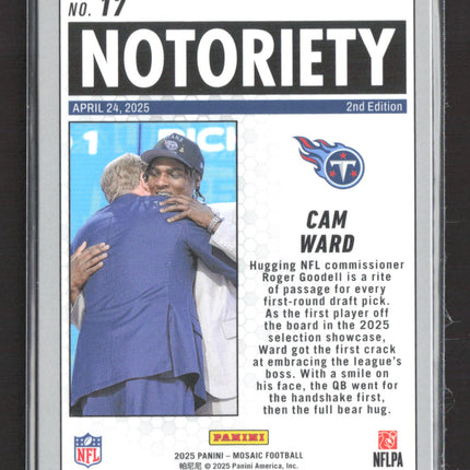 2025 Panini Mosaic Football Notoriety Cam Ward #17 RC