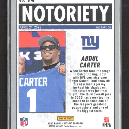 2025 Panini Mosaic Football Abdul Carter #14 RC