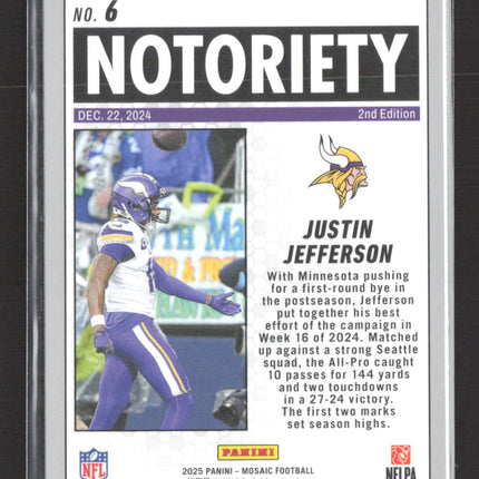 2025 Panini Mosaic Football Notoriety Justin Jefferson #6