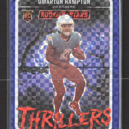 2025 Panini Rookies & Stars Prizm Thrillers Omarion Hampton #17 Blue RC