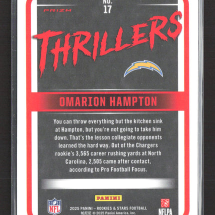 2025 Panini Rookies & Stars Prizm Thrillers Omarion Hampton #17 Blue RC