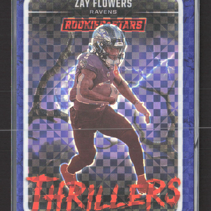 2025 Panini Rookies & Stars Prizm Thrillers Zay Flowers #12 Purple