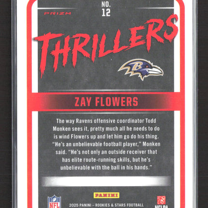 2025 Panini Rookies & Stars Prizm Thrillers Zay Flowers #12 Purple