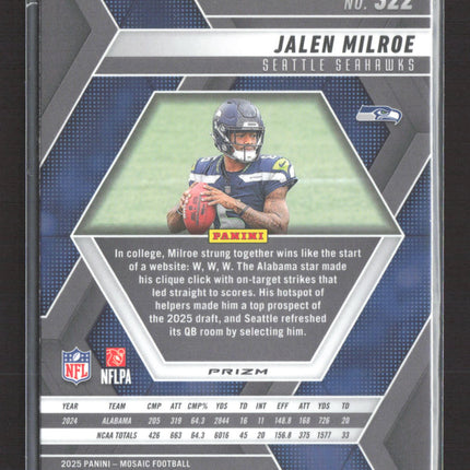 2025 Panini Mosaic Football Jalen Milroe #322 Green RC
