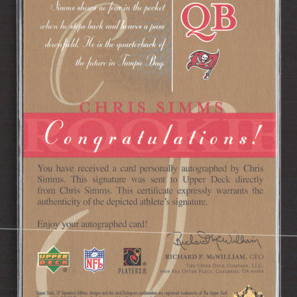 2003 Upper Deck SP Signature Edition Chris Simms #CS auto