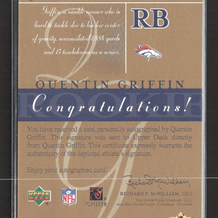 2003 Upper Deck SP Signature Edition Quentin Griffin #QG auto