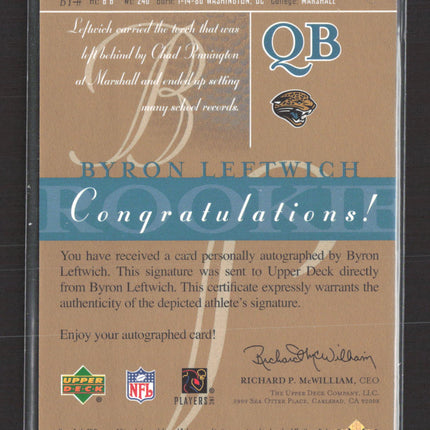 2003 Upper Deck SP Signature Edition Byron Leftwich #BY-BL blue ink auto /100