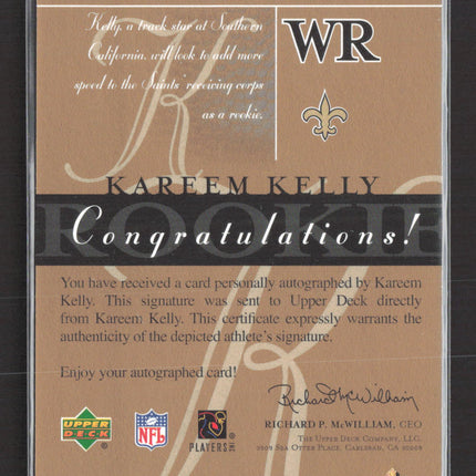 2003 Upper Deck SP Signature Edition Kareem Kelly #KA-KK 081/100 blue ink auto