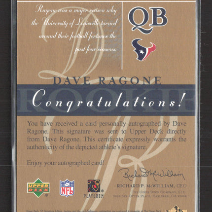 2003 Upper Deck SP Signature Edition Dave Ragone #RA green ink auto /50