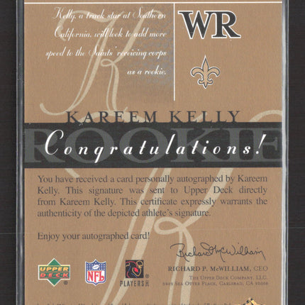 2003 Upper Deck SP Signature Edition Kareem Kelly #KA 062/100 red ink auto