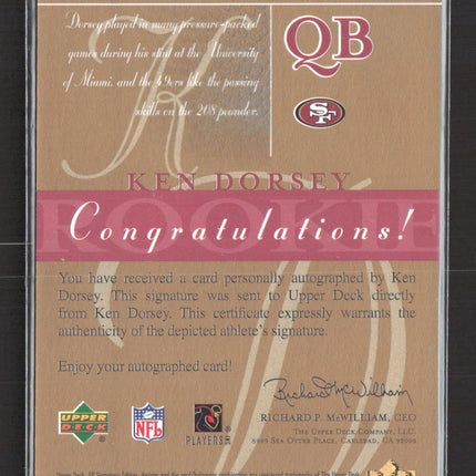 2003 Upper Deck SP Signature Edition Ken Dorsey #KD blue ink auto