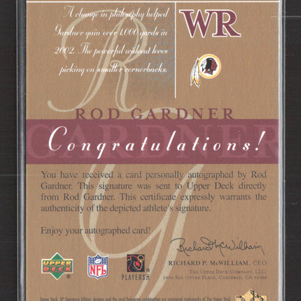 2003 Upper Deck SP Signature Edition Rod Gardner #RG blue ink auto