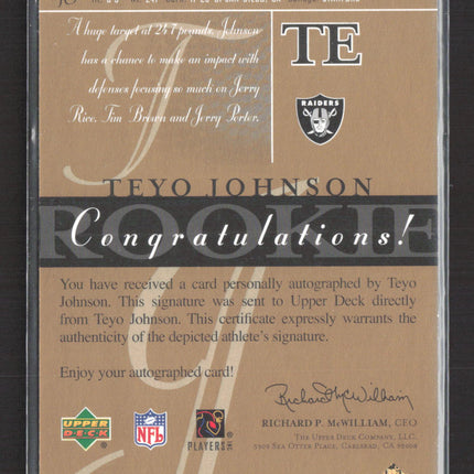 2003 Upper Deck SP Signature Edition Teyo Johnson #10 blue ink auto
