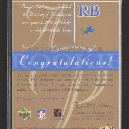 2003 Upper Deck SP Signature Edition Artose Pinner #AP blue ink auto