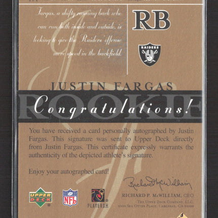 2003 Upper Deck SP Signature Edition Justin Fargas #FA blue ink auto