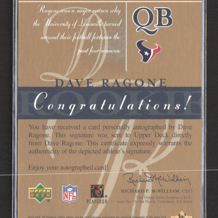 2003 Upper Deck SP Signature Edition Dave Ragone #RA blue ink auto