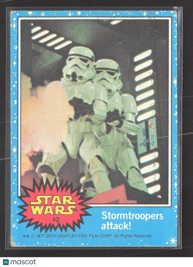 1977 Topps Star Wars Series 1 Blue Border Stormtroopers attack! #42