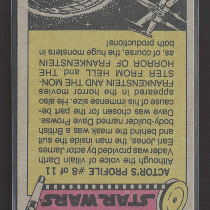 1977 Topps Star Wars Dave Prowse James Earl Jones Actor's Profile Red Border #69