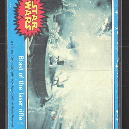 1977 Topps Star Wars Blue Series 1 Blast of the laser rifle! #36
