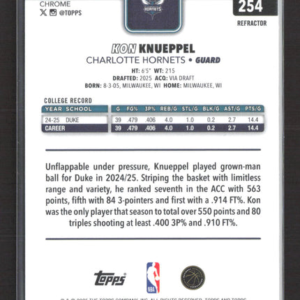 2025 Topps Chrome Kon Knueppel #254 Refractor RC