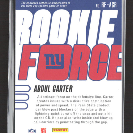 2025 Panini Absolute Football Rookie Force Abdul Carter #RF-ACR RC Memorabilia