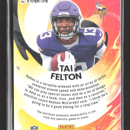 2025 Panini Donruss Optic First Year Fresh Tai Felton #FYFBH-TFN Prizm RC jersey