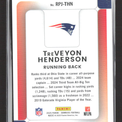 2025 Panini Donruss Phenom TreVeyon Henderson #RPJ-THN Memorabilia