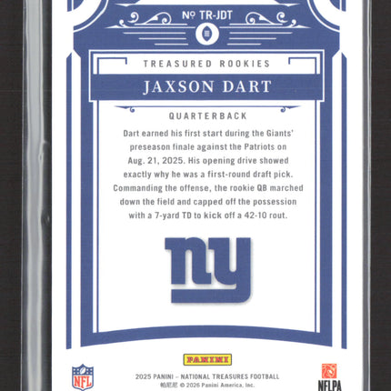 2026 Panini National Treasures Jaxson Dart #TR-JDT 89/99
