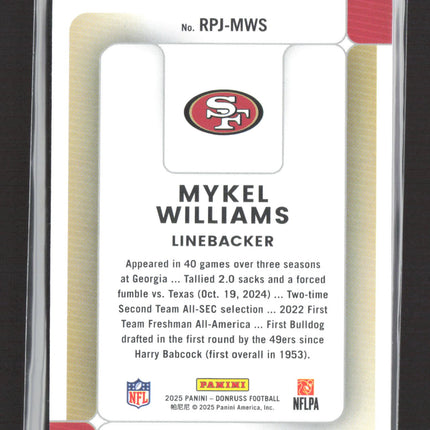 2025 Panini Donruss Rookie Phenom Jersey Mykel Williams #RPJ-MWS Memorabilia